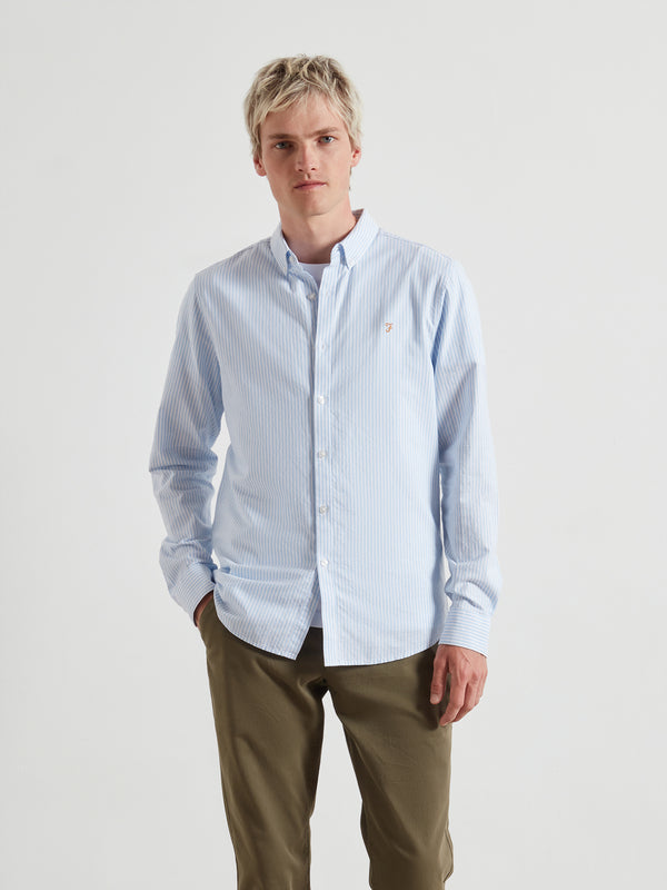 farah Brewer Slim Fit Striped Organic Cotton Oxford Shirt In Sky Blue