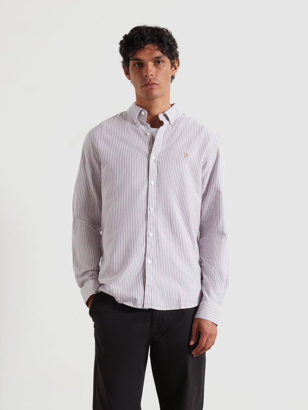 farah Brewer Slim Fit Striped Organic Cotton Oxford Shirt In Bordeaux