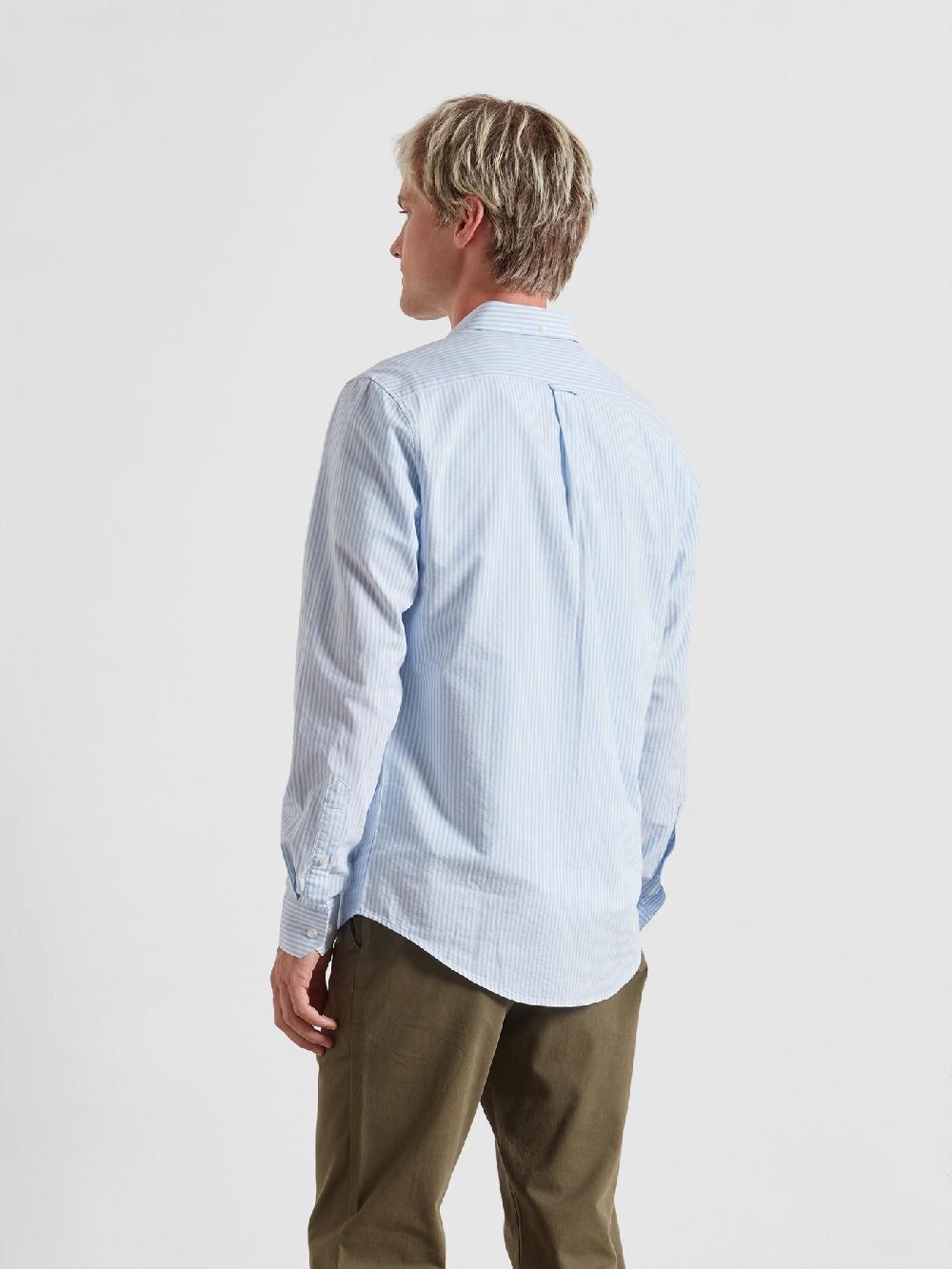 Farah Brewer Slim Fit Striped Organic Cotton Oxford Shirt In Sky Blue