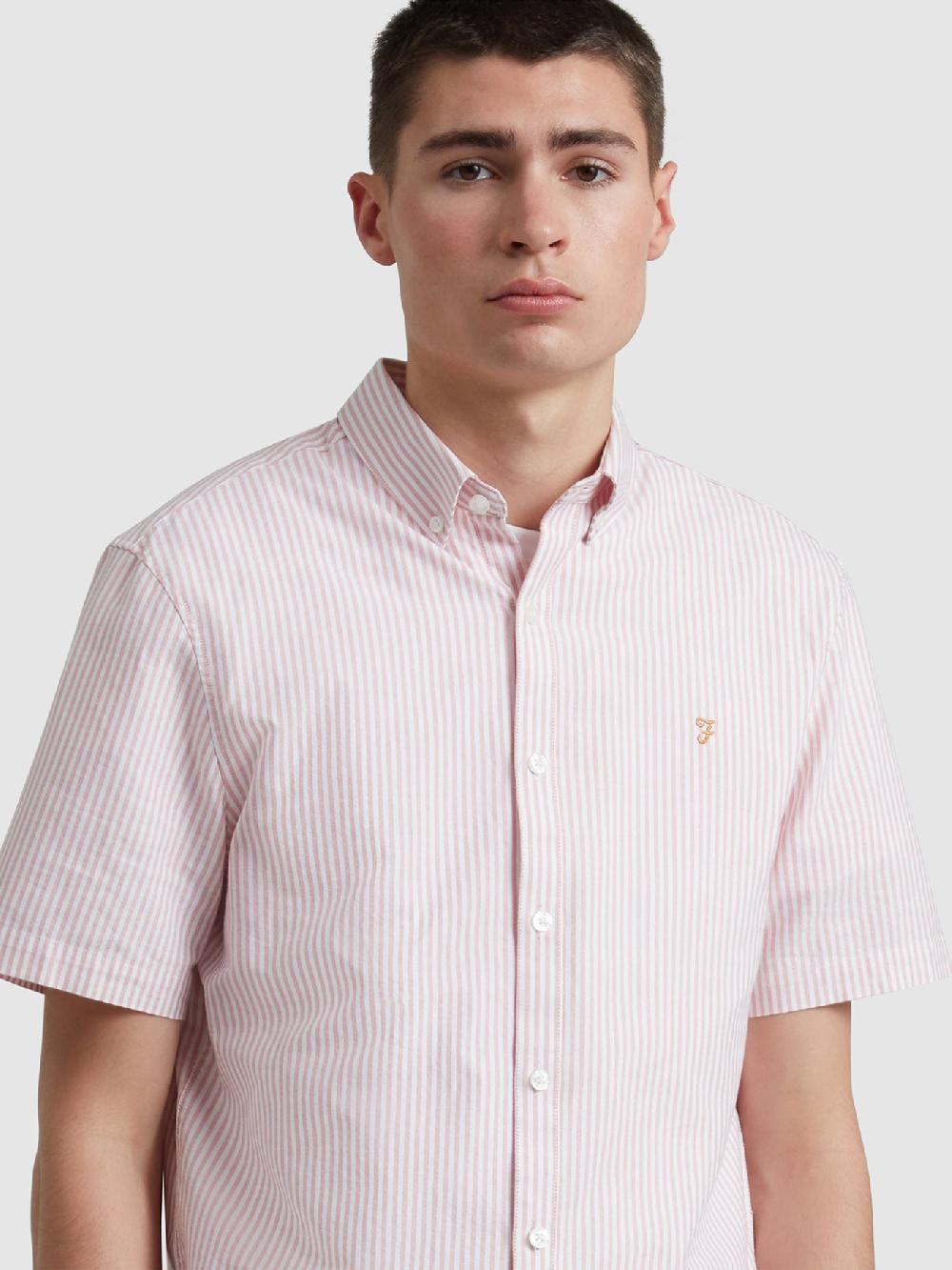 Farah Brewer Stripe Short Sleeve Shirt In Carnation Pink