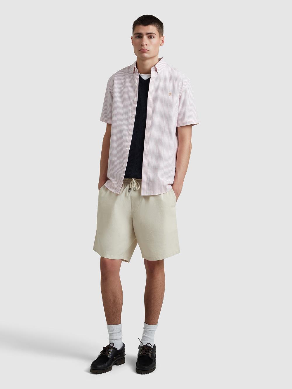 Farah Brewer Stripe Short Sleeve Shirt In Carnation Pink