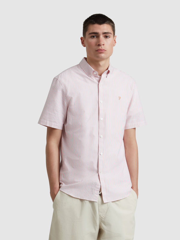 farah Brewer Stripe Short Sleeve Shirt In Carnation Pink
