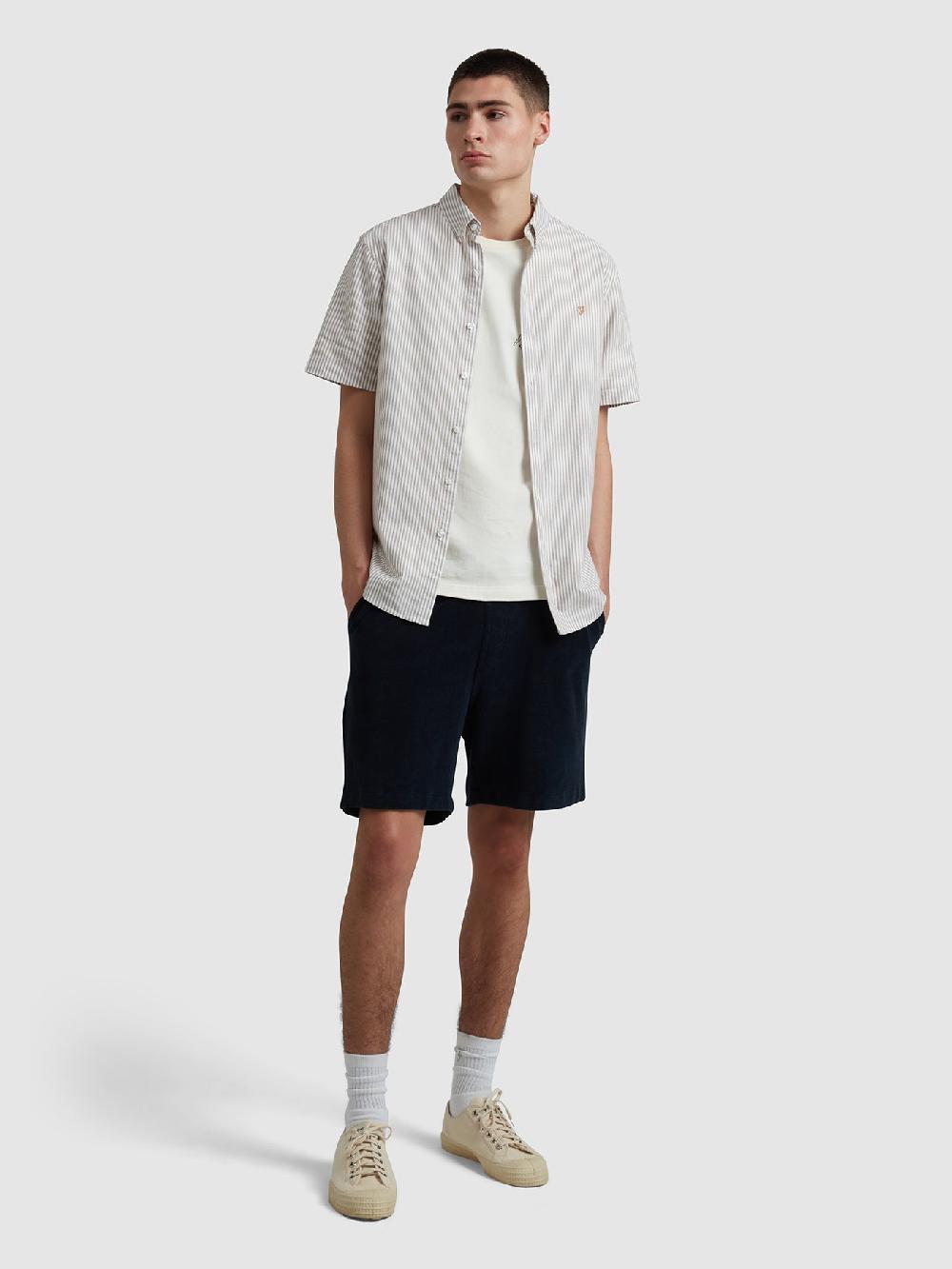 Farah Brewer Stripe Short Sleeve Shirt In Stained Oak