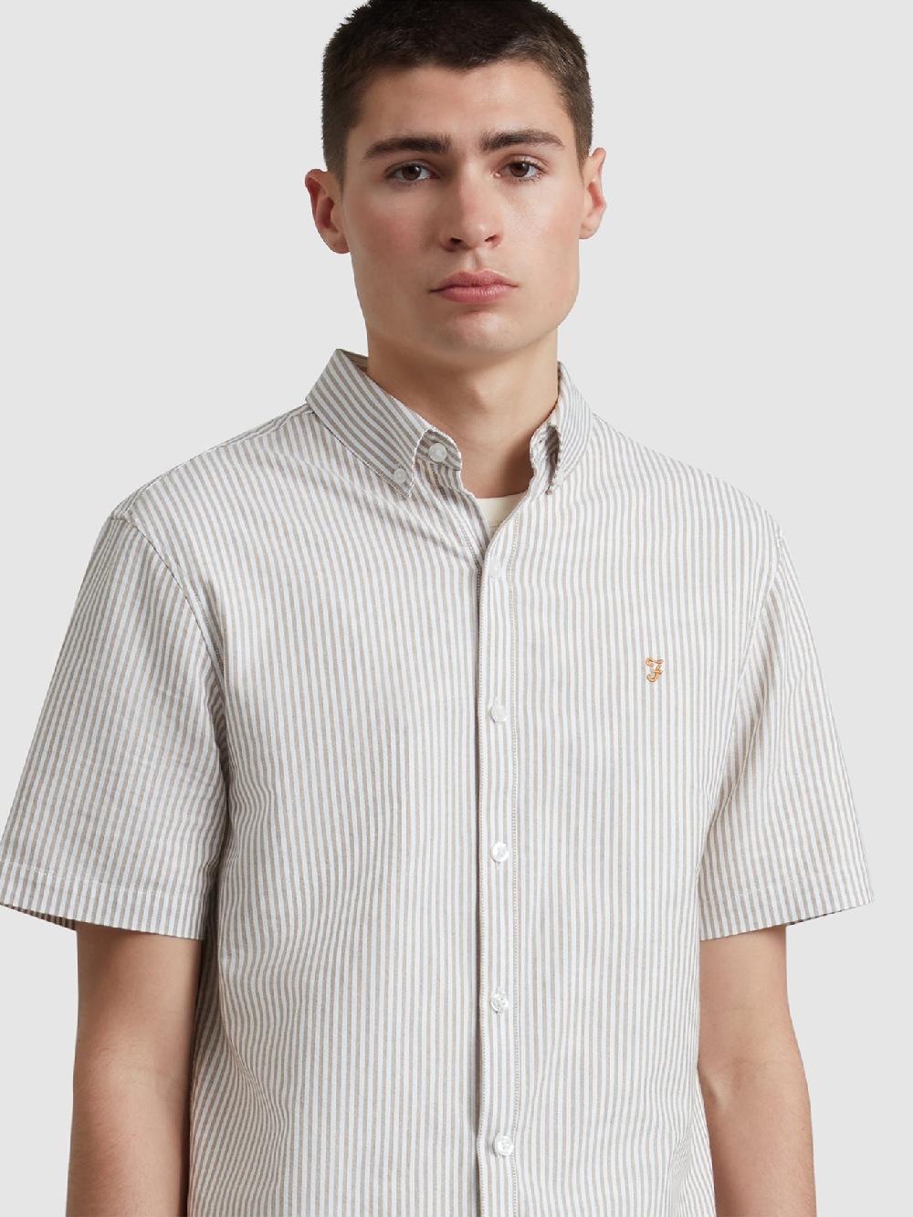 Farah Brewer Stripe Short Sleeve Shirt In Stained Oak