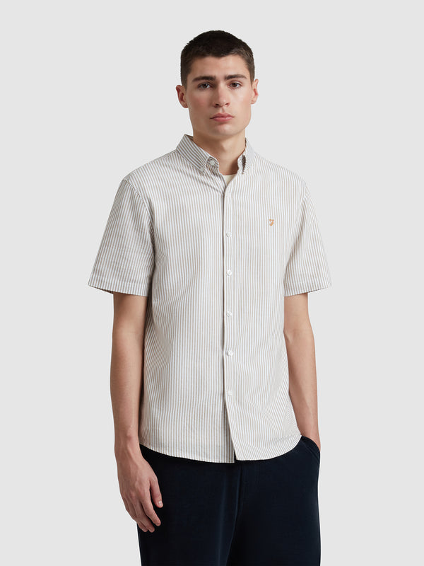 farah Brewer Stripe Short Sleeve Shirt In Stained Oak