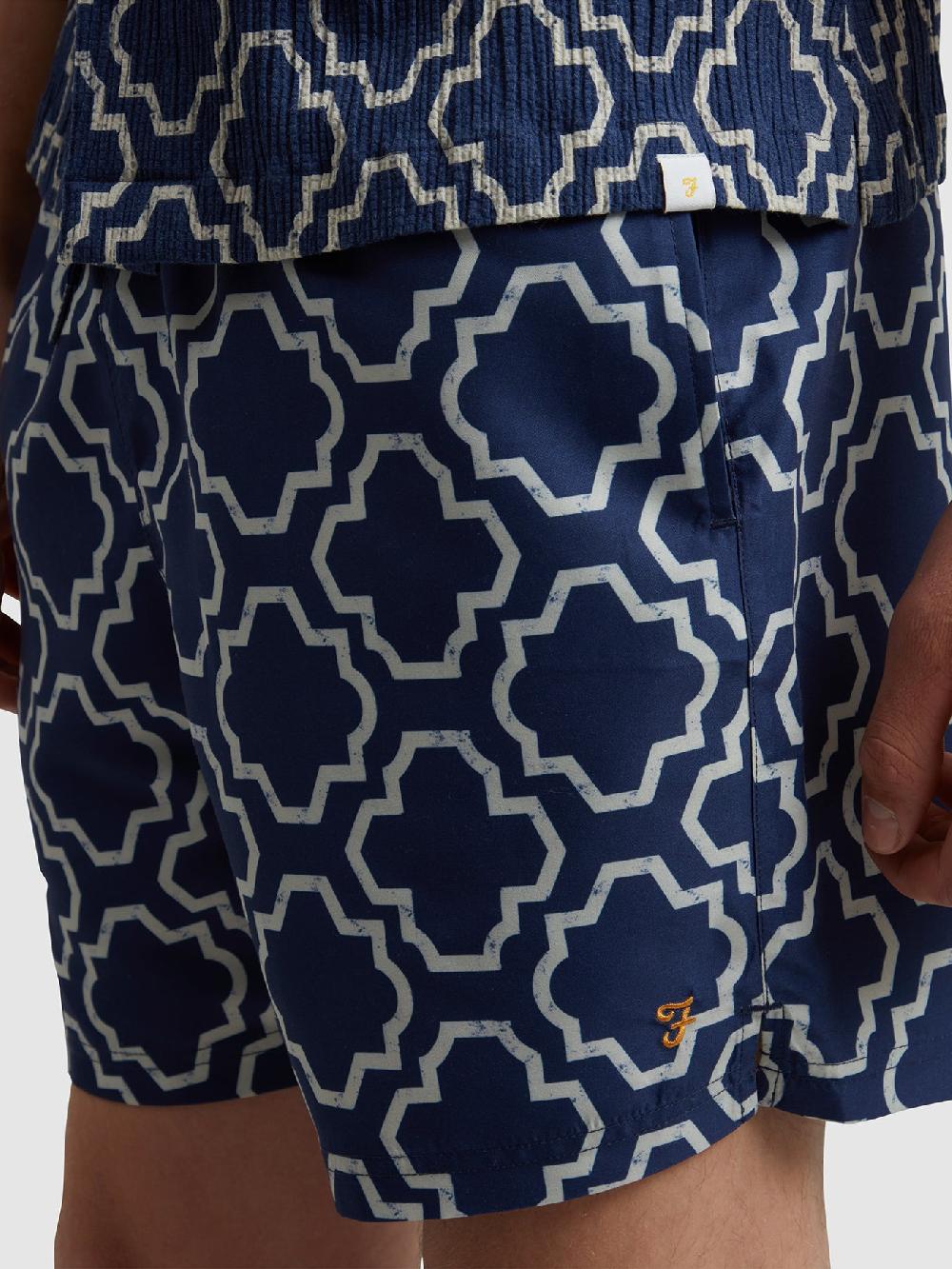 Farah Colbert Medieval Print Swim Shorts In Sigil Blue