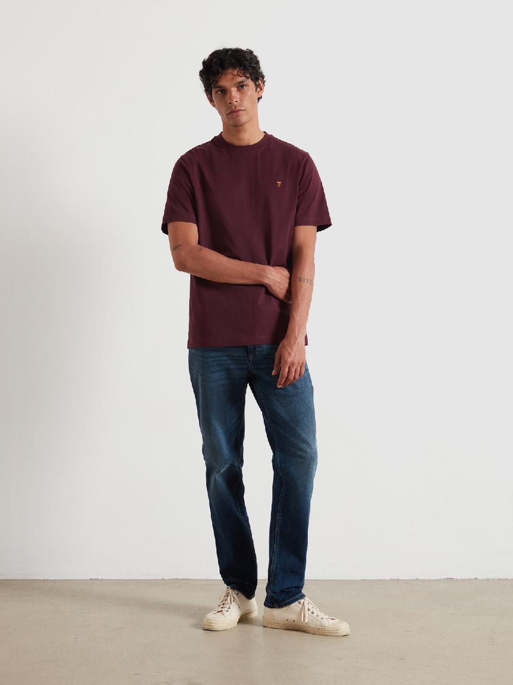 Farah Danny Regular Fit Organic Cotton T-Shirt In Bordeaux