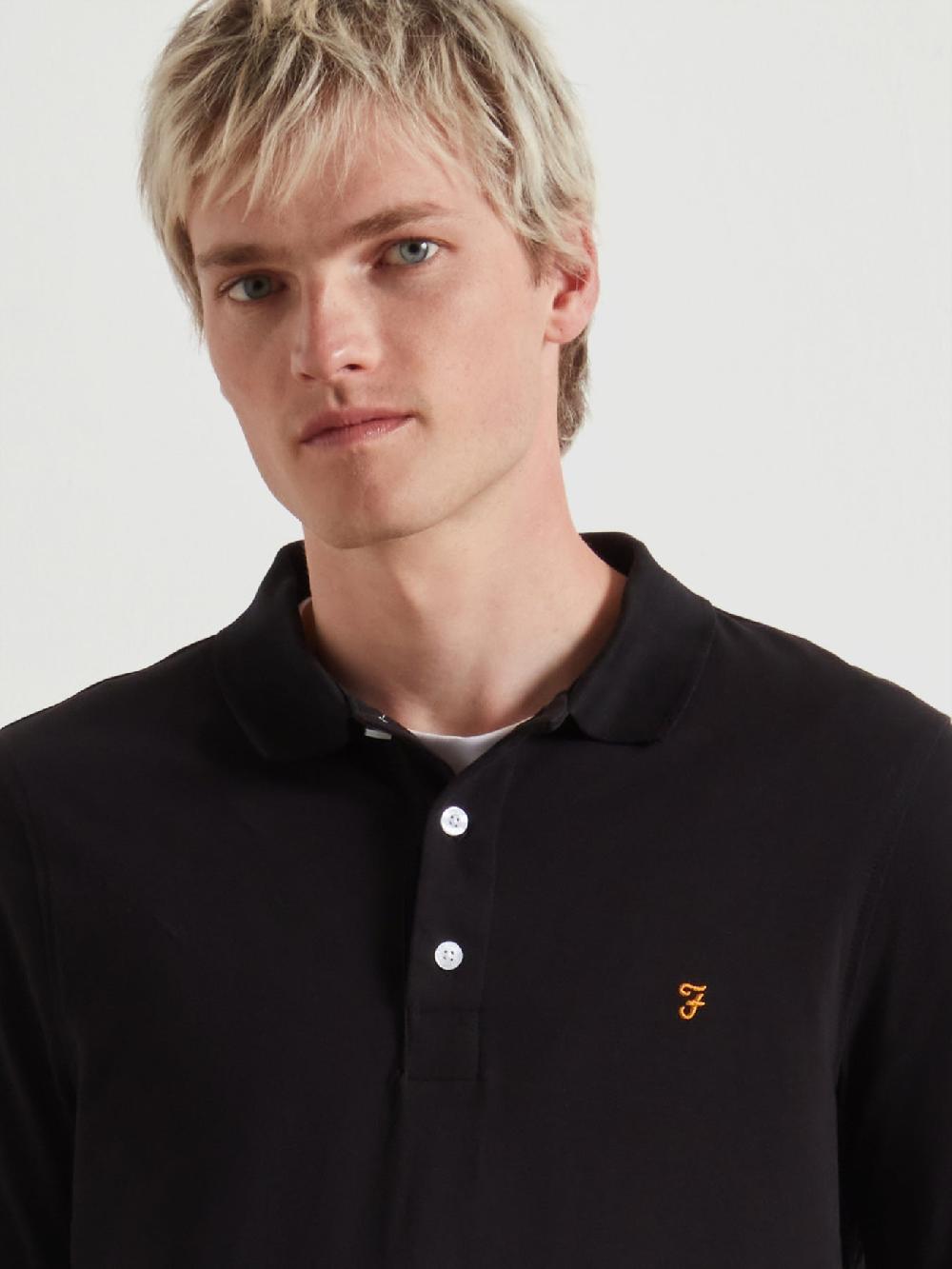 Farah Blanes Long Sleeve Polo Shirt In Black
