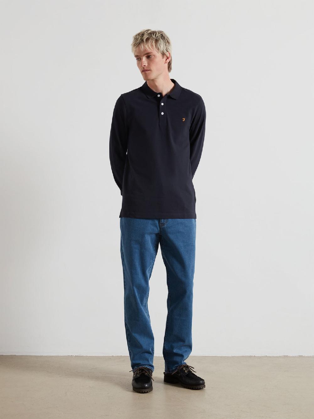 Farah Blanes Long Sleeve Polo Shirt In True Navy