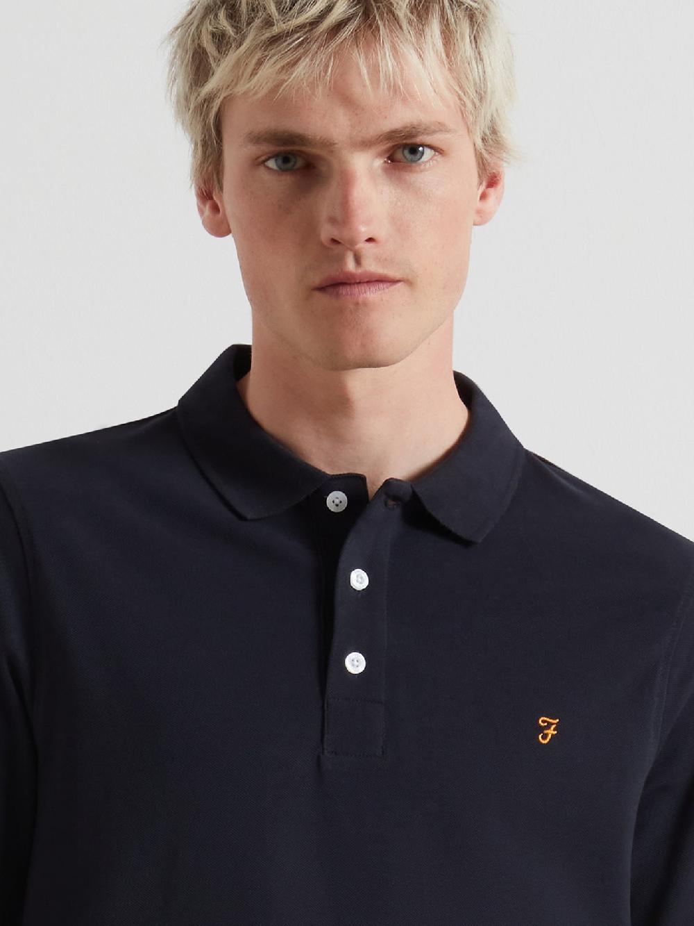 Farah Blanes Long Sleeve Polo Shirt In True Navy