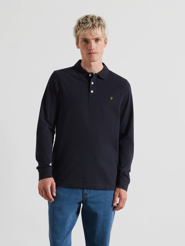 farah Blanes Long Sleeve Polo Shirt In True Navy