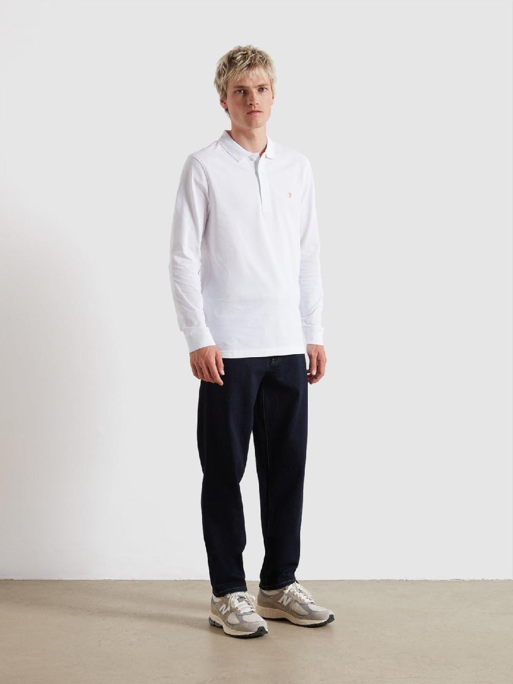 Farah Blanes Long Sleeve Polo Shirt In White