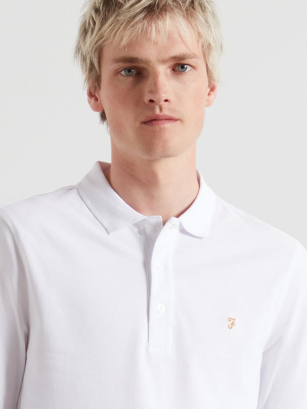 Farah Blanes Long Sleeve Polo Shirt In White
