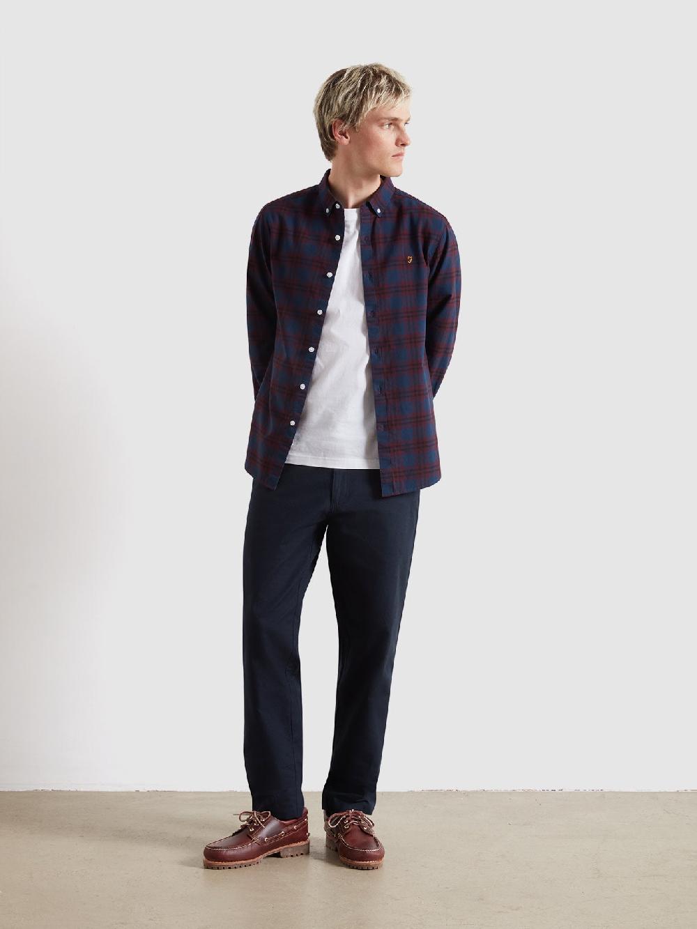 Farah Brewer Check Oxford Shirt In Bordeaux