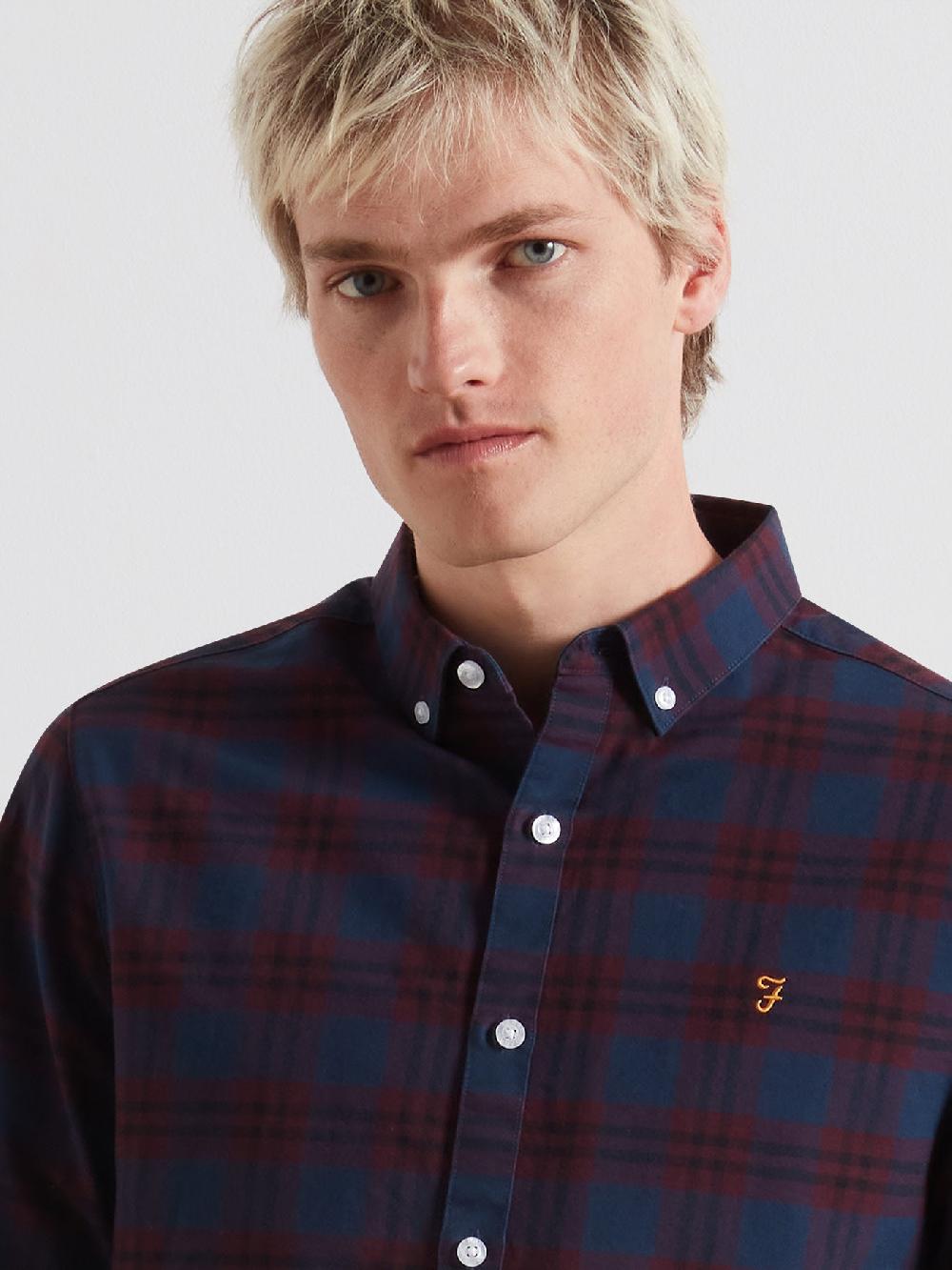 Farah Brewer Check Oxford Shirt In Bordeaux