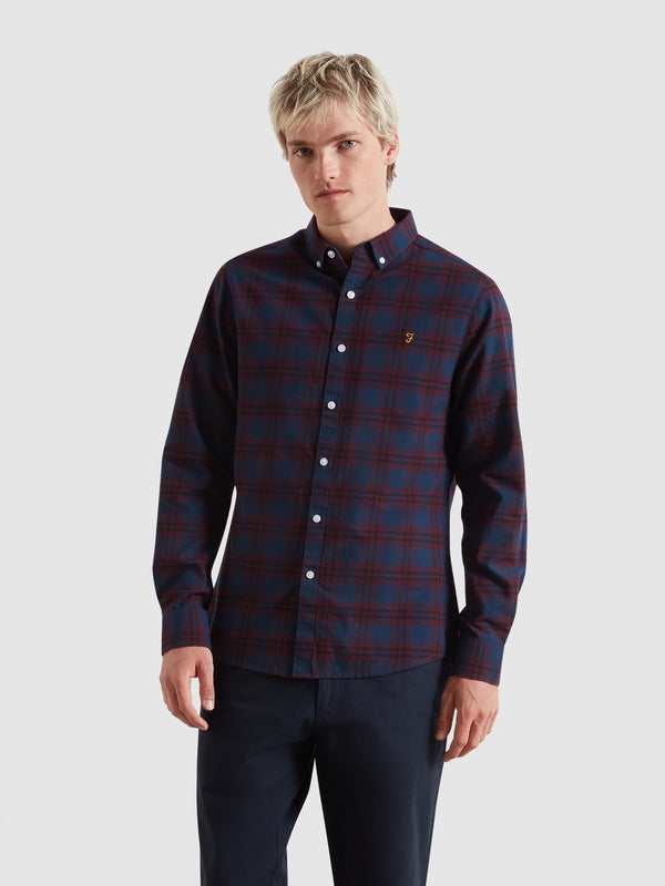 farah Brewer Check Oxford Shirt In Bordeaux