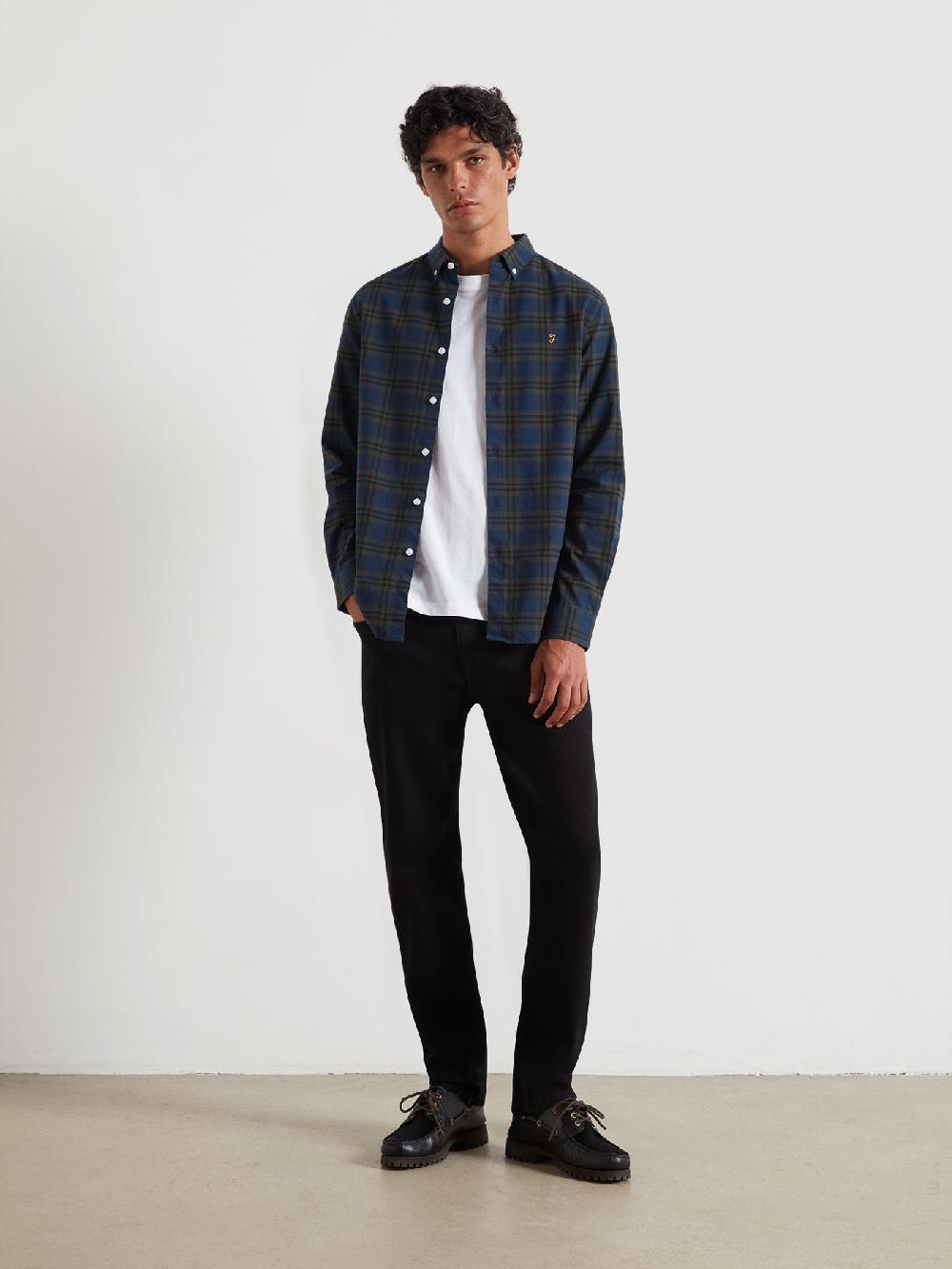 Farah Brewer Check Oxford Shirt In Evergreen