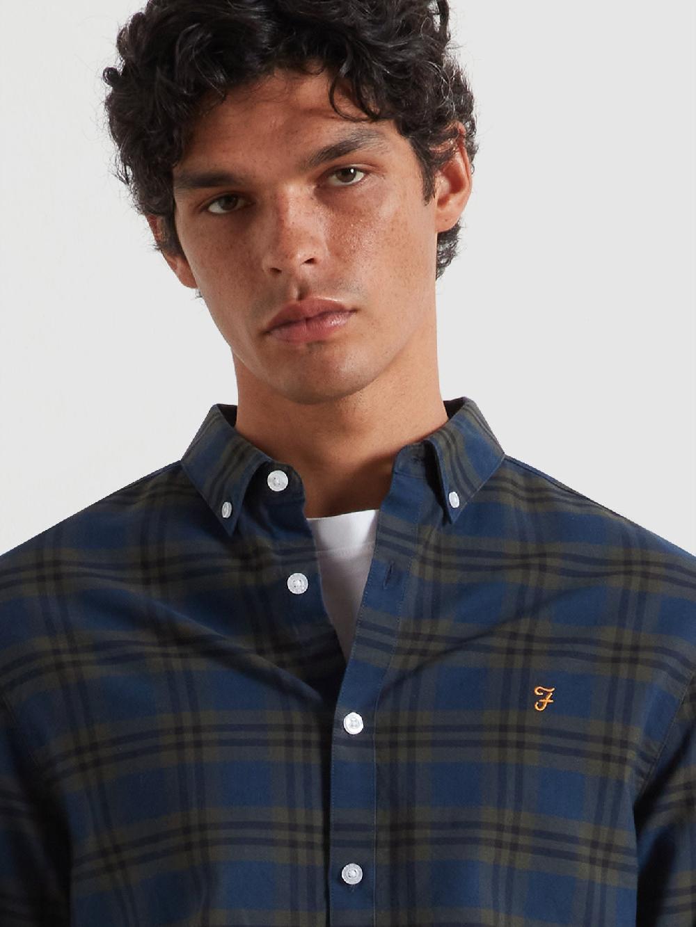 Farah Brewer Check Oxford Shirt In Evergreen