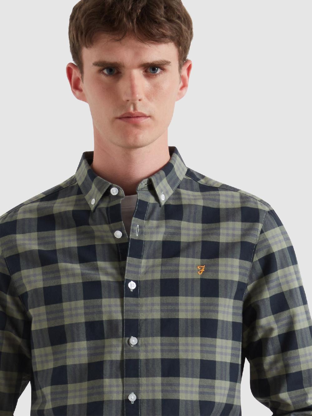 Farah Brewer Check Oxford Shirt In Tarragon Green