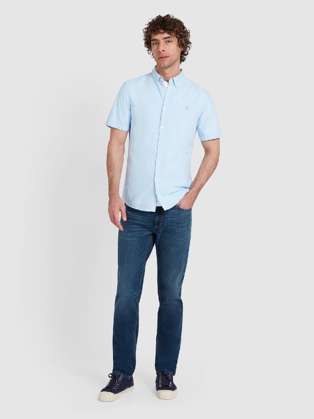 Farah Brewer Short Sleeve Oxford Shirt In Sky Blue