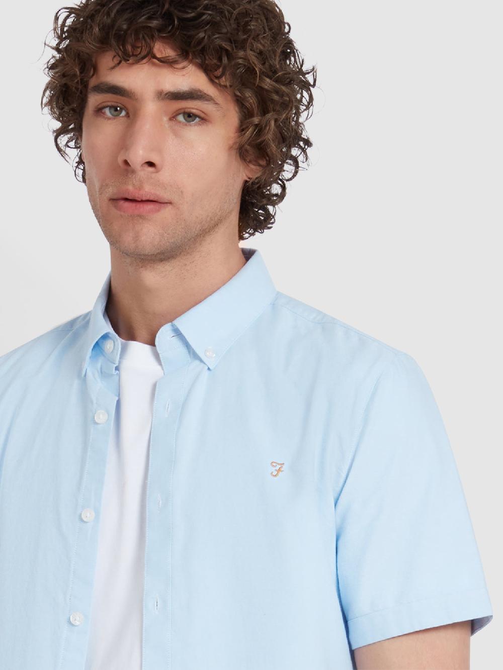 Farah Brewer Short Sleeve Oxford Shirt In Sky Blue