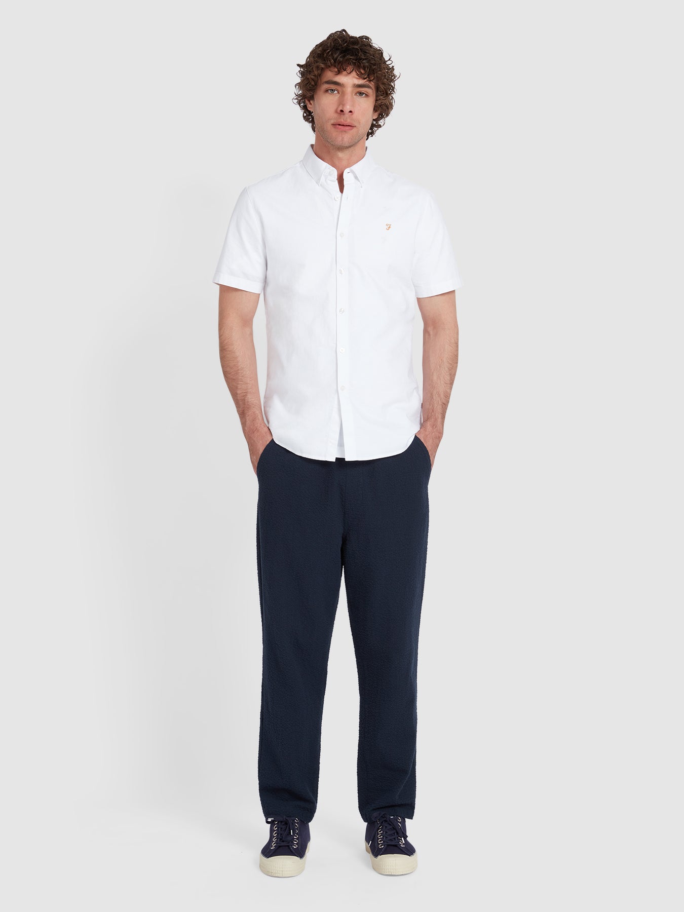 Farah Brewer Short Sleeve Oxford Shirt In White