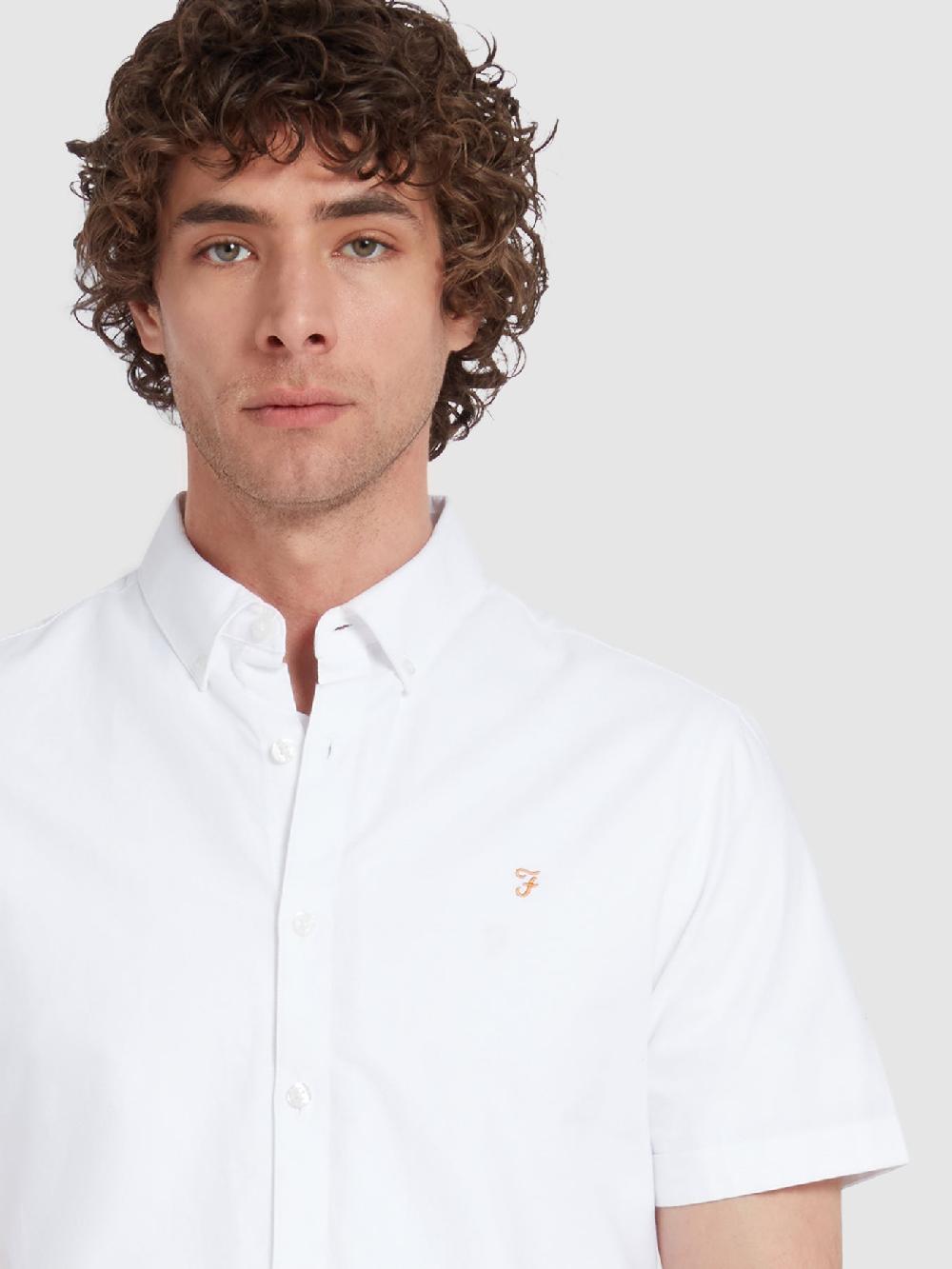 Farah Brewer Short Sleeve Oxford Shirt In White