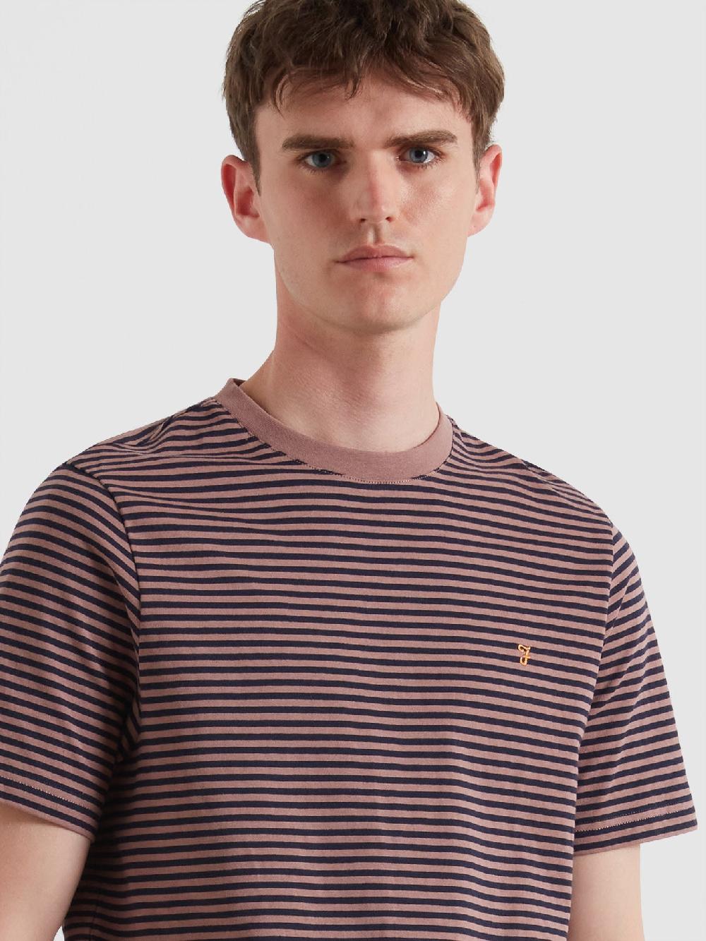 Farah Castle Stripe T-Shirt In Dusky Mauve
