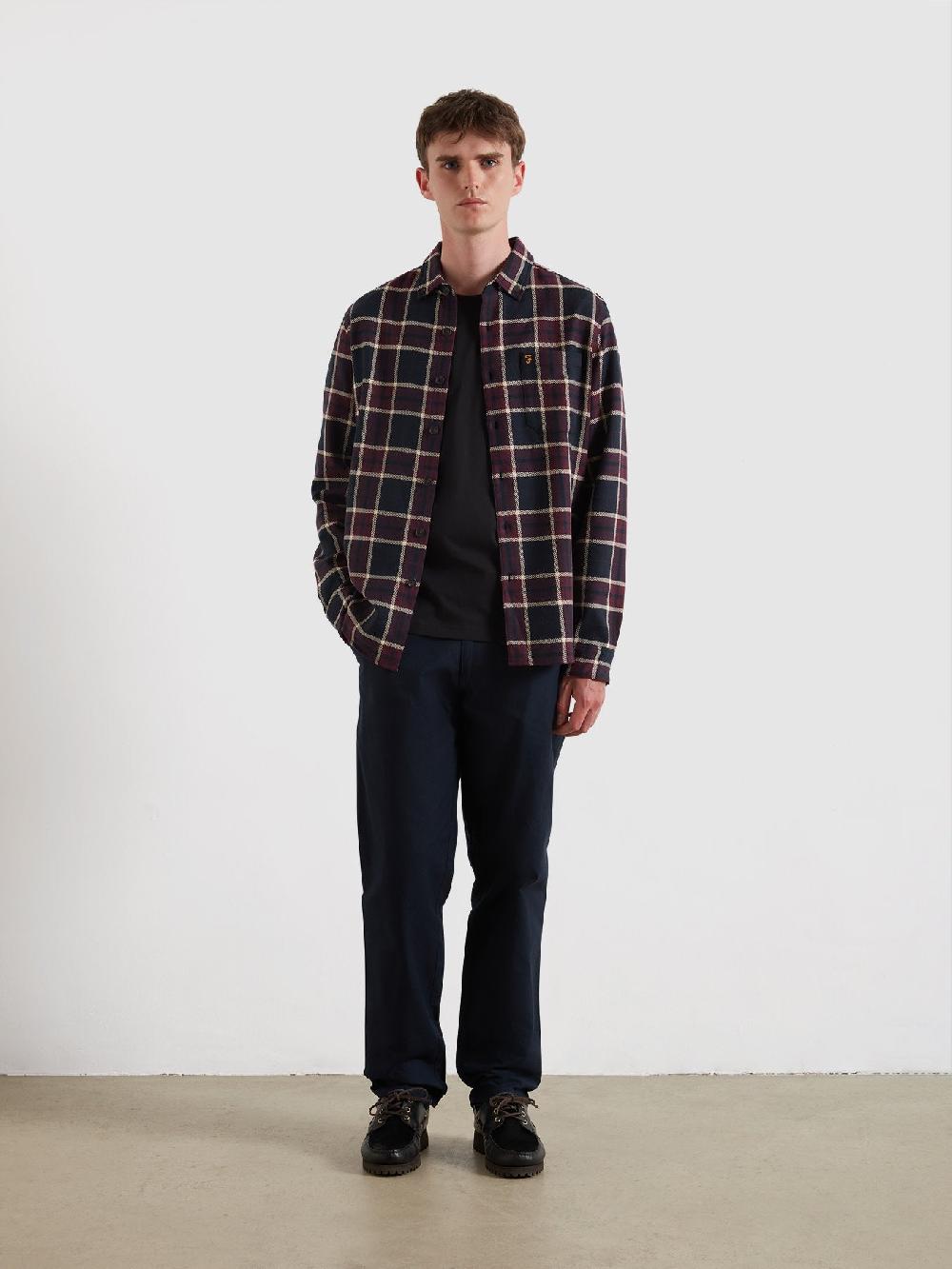Farah Christian Check Overshirt In Bordeaux