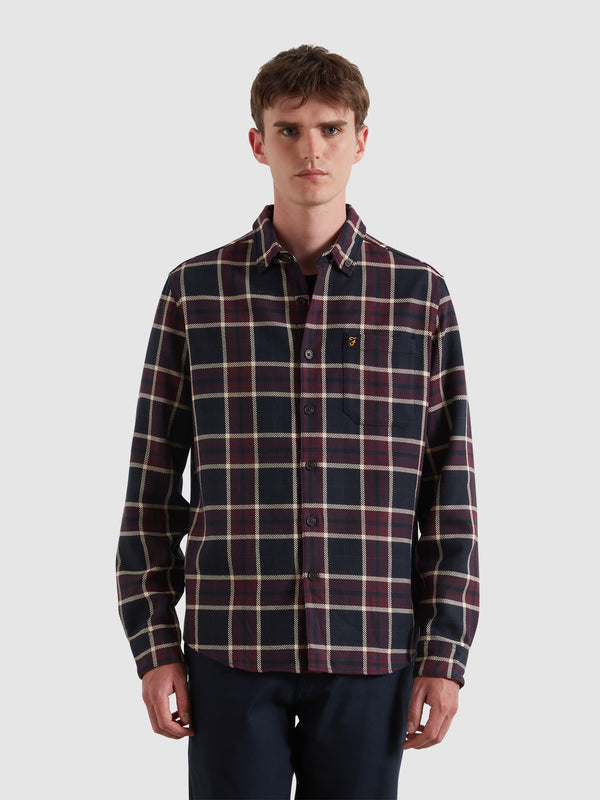 farah Christian Check Overshirt In Bordeaux