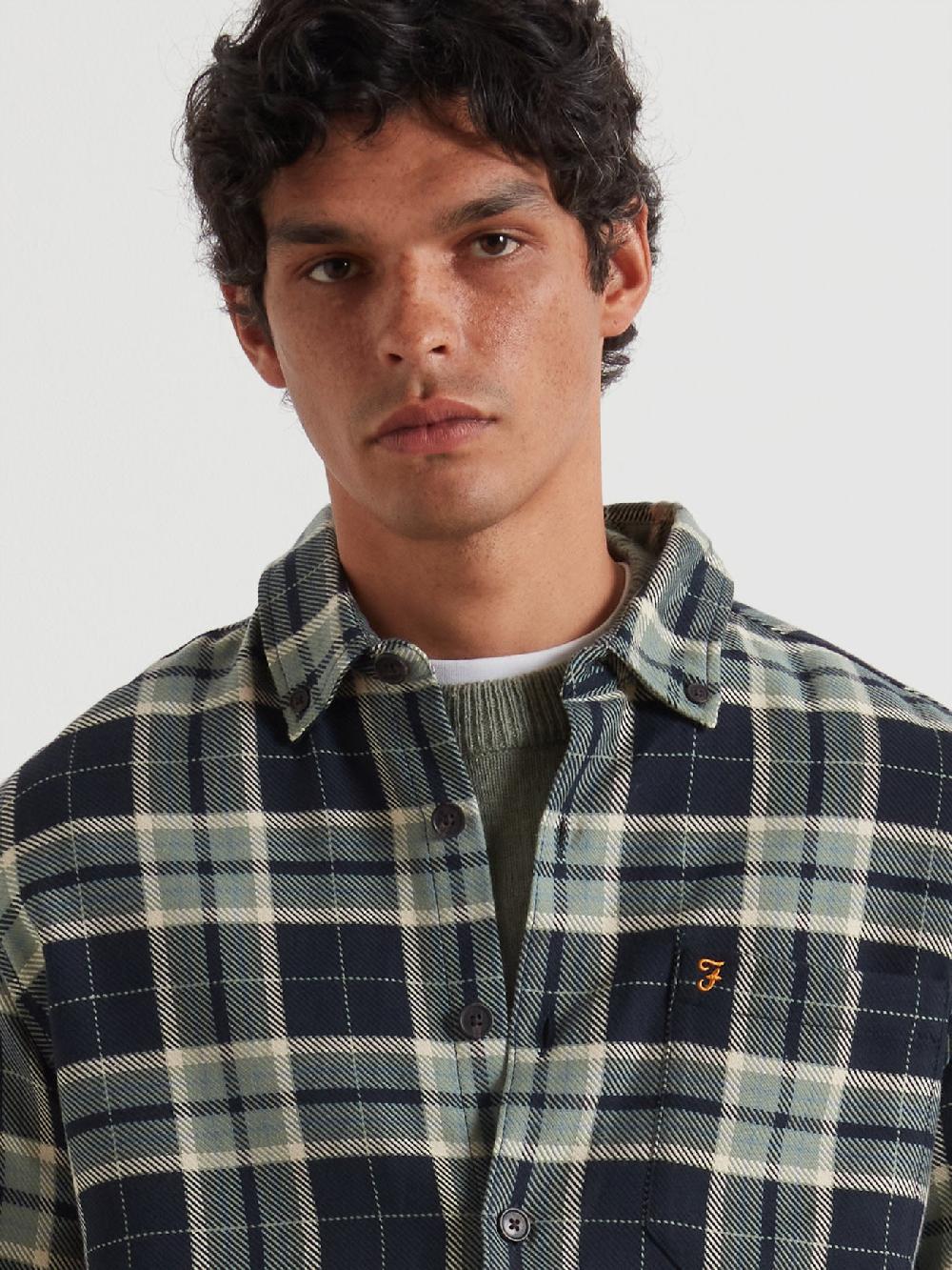 Farah Christian Check Overshirt In Tarragon Green