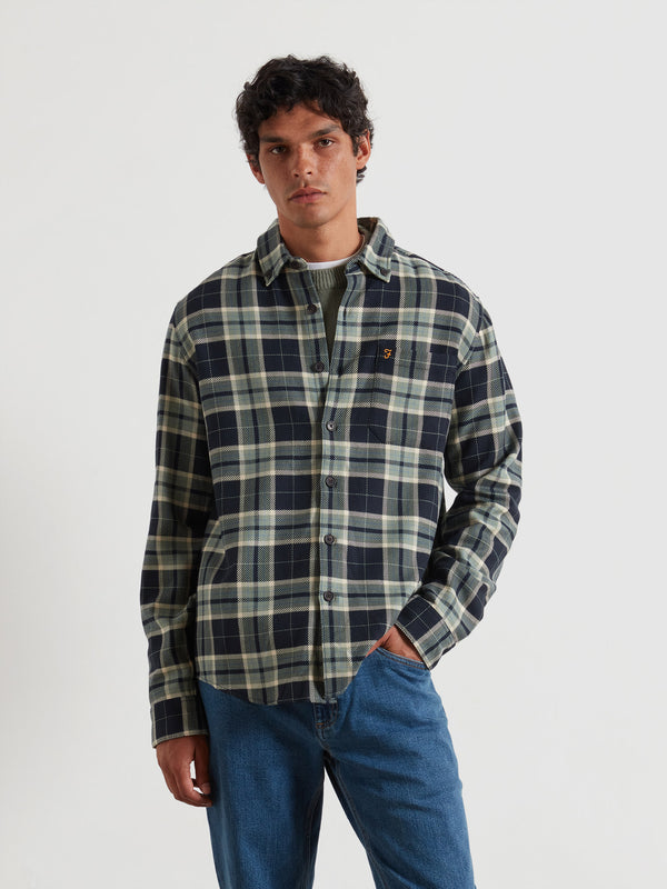 farah Christian Check Overshirt In Tarragon Green