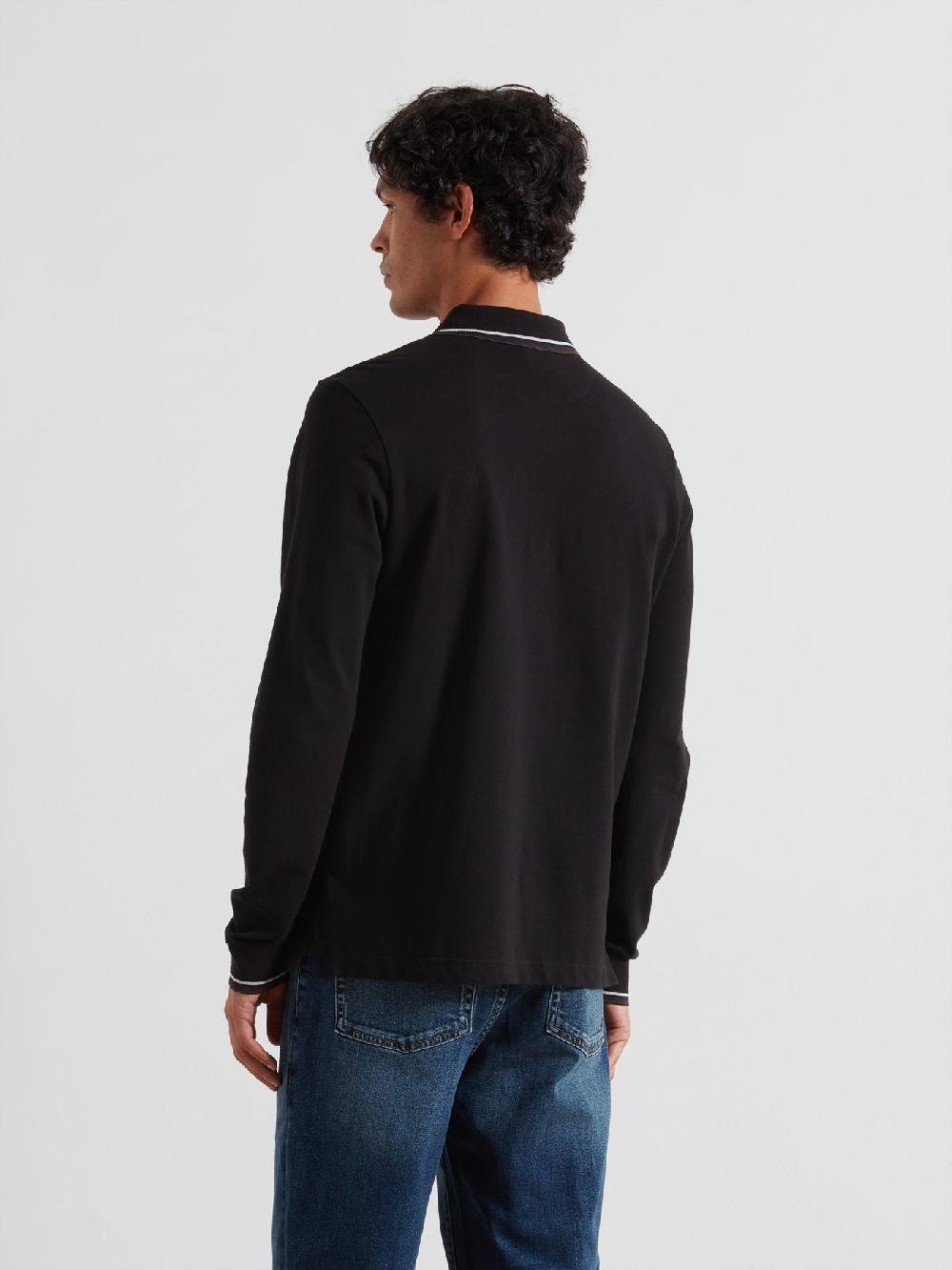 Farah Elton Tipped Long Sleeve Polo Shirt In Black