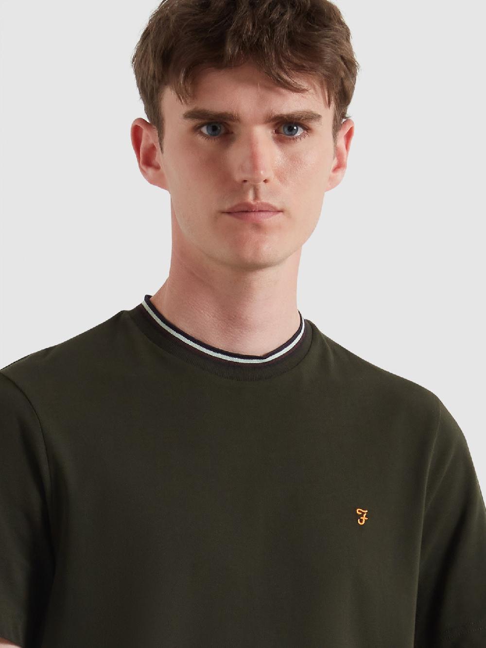 Farah Elton Tipped Pique T-Shirt In Evergreen