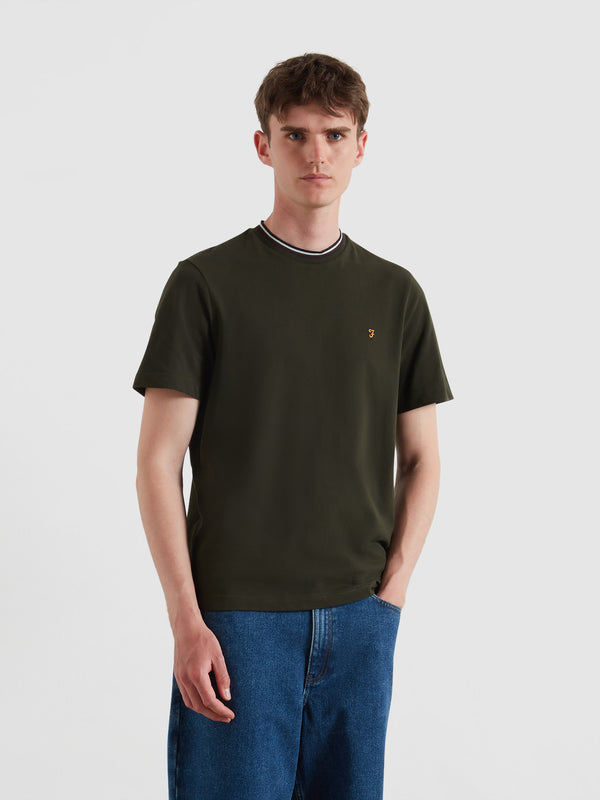farah Elton Tipped Pique T-Shirt In Evergreen