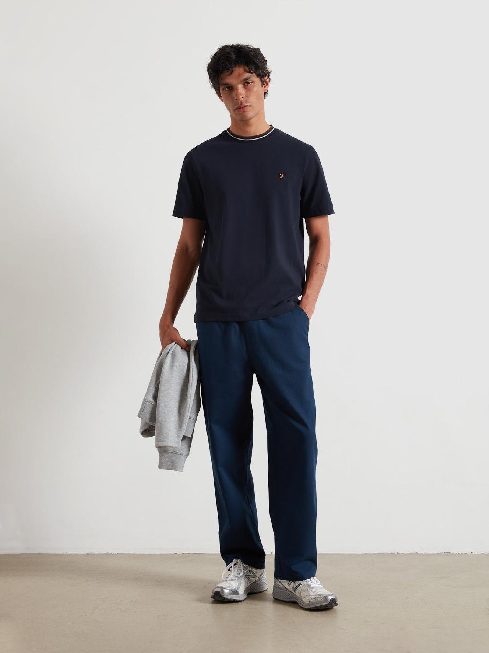 Farah Elton Tipped Pique T-Shirt In True Navy