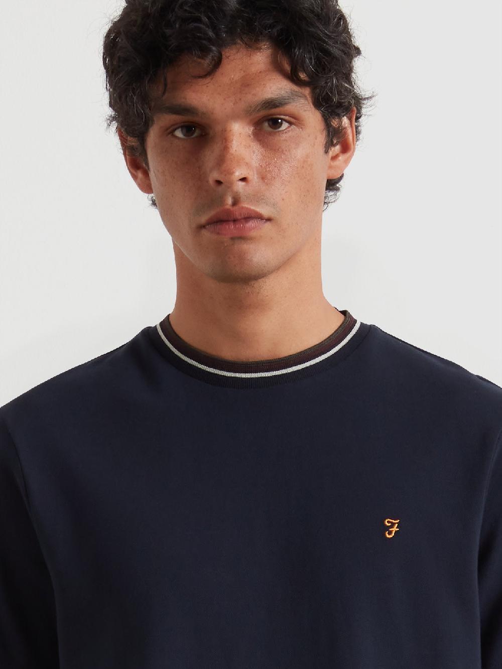 Farah Elton Tipped Pique T-Shirt In True Navy