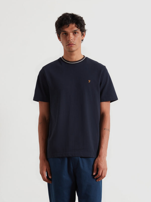 farah Elton Tipped Pique T-Shirt In True Navy
