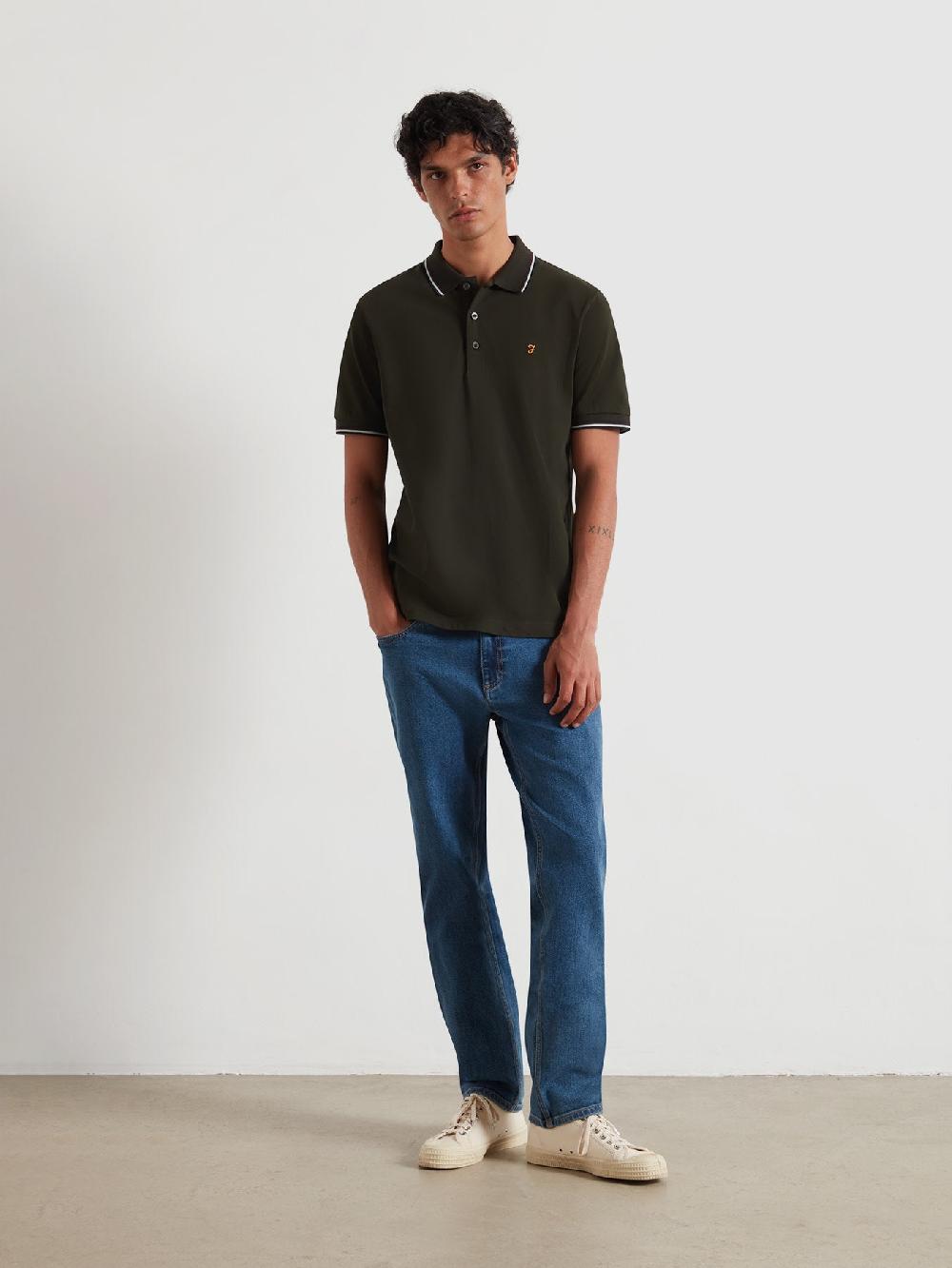 Farah Elton Tipped Polo Shirt In Evergreen
