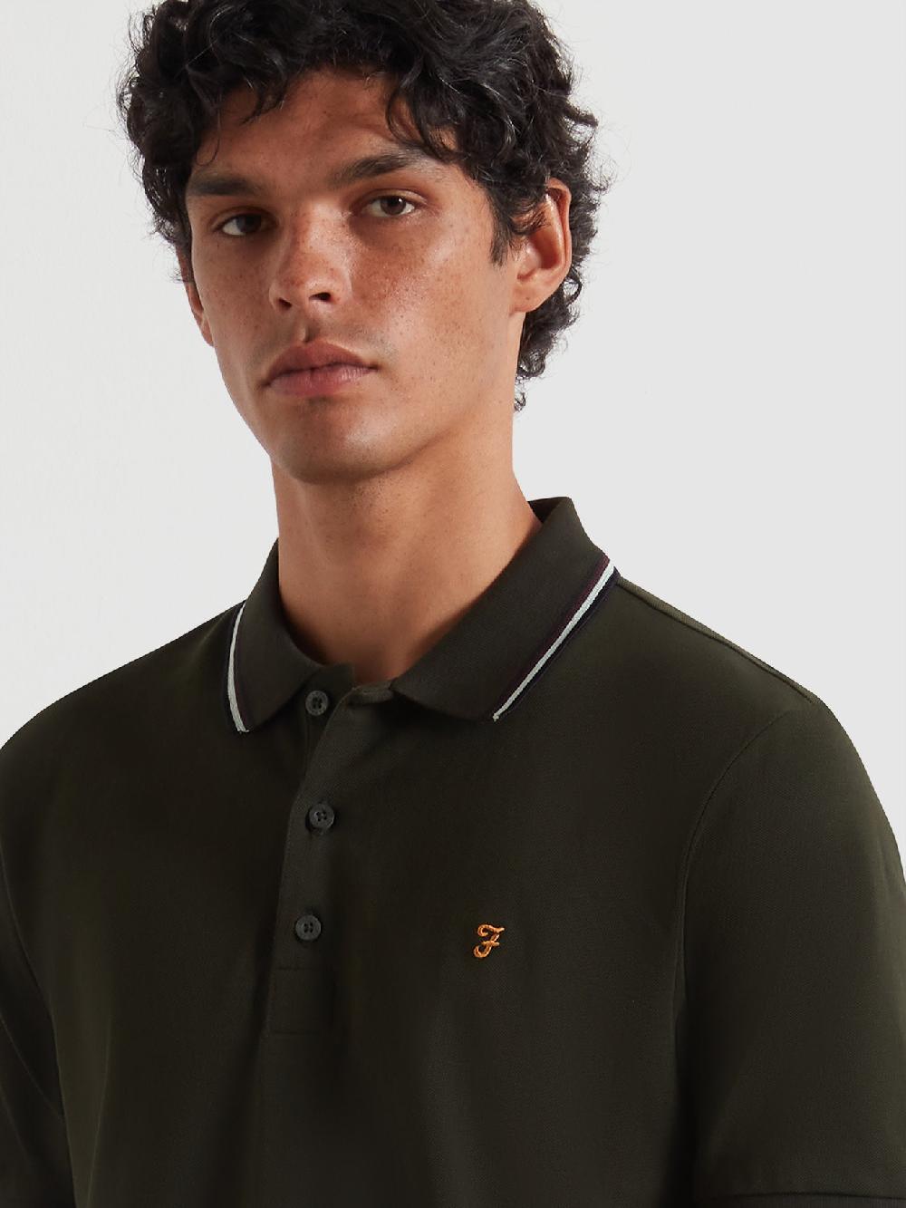 Farah Elton Tipped Polo Shirt In Evergreen