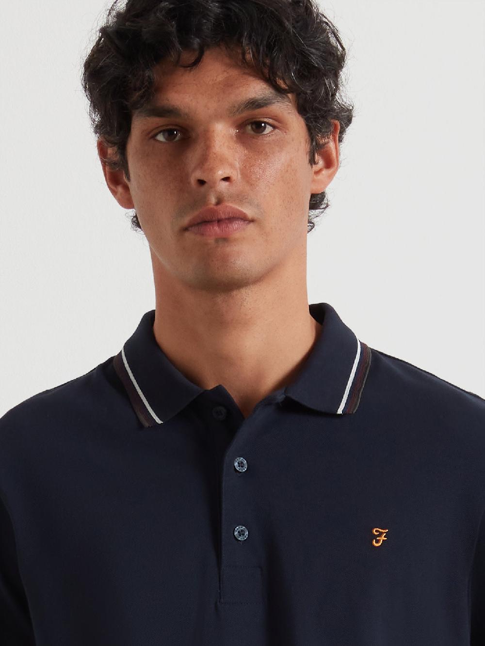 Farah Elton Tipped Polo Shirt In True Navy