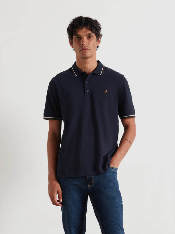 farah Elton Tipped Polo Shirt In True Navy