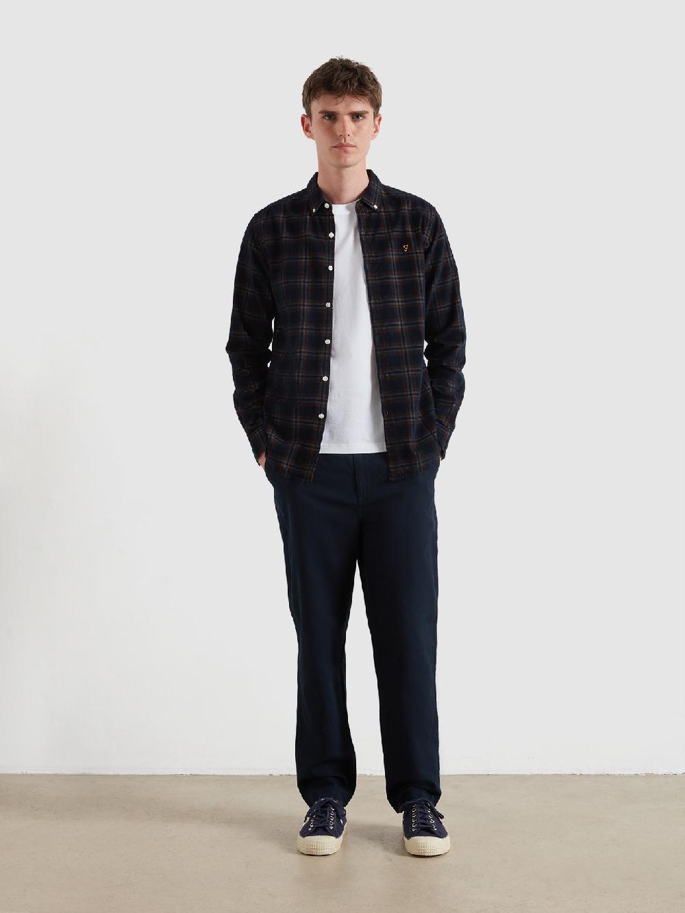 Farah Fontella Check Cord Shirt In Burnt Ochre