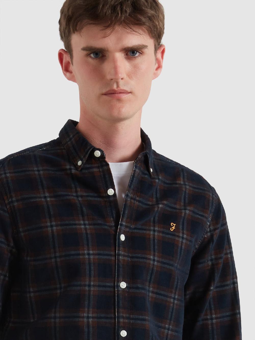 Farah Fontella Check Cord Shirt In Burnt Ochre
