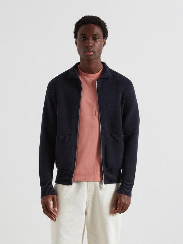 farah Geller Zipped Cardigan In True Navy