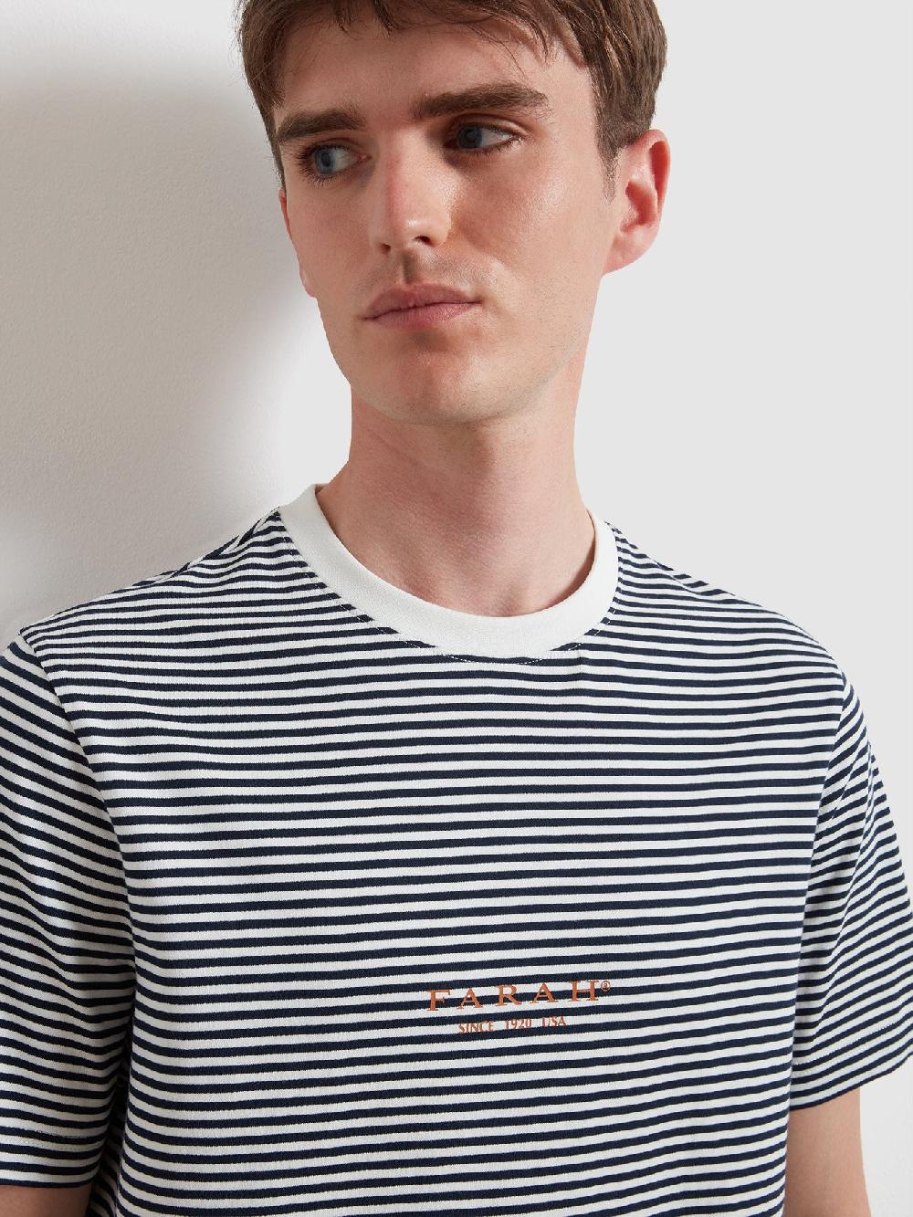 Farah Goldney Stripe T-Shirt In True Navy