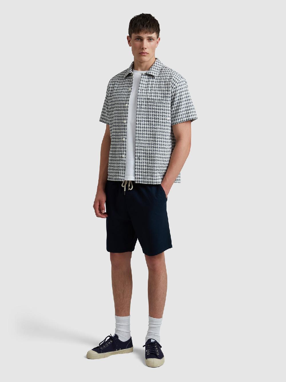 Farah Kegan Short Sleeve Check Shirt In True Navy