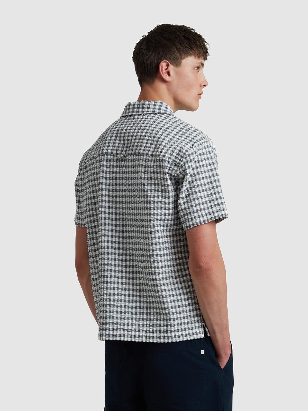 Farah Kegan Short Sleeve Check Shirt In True Navy