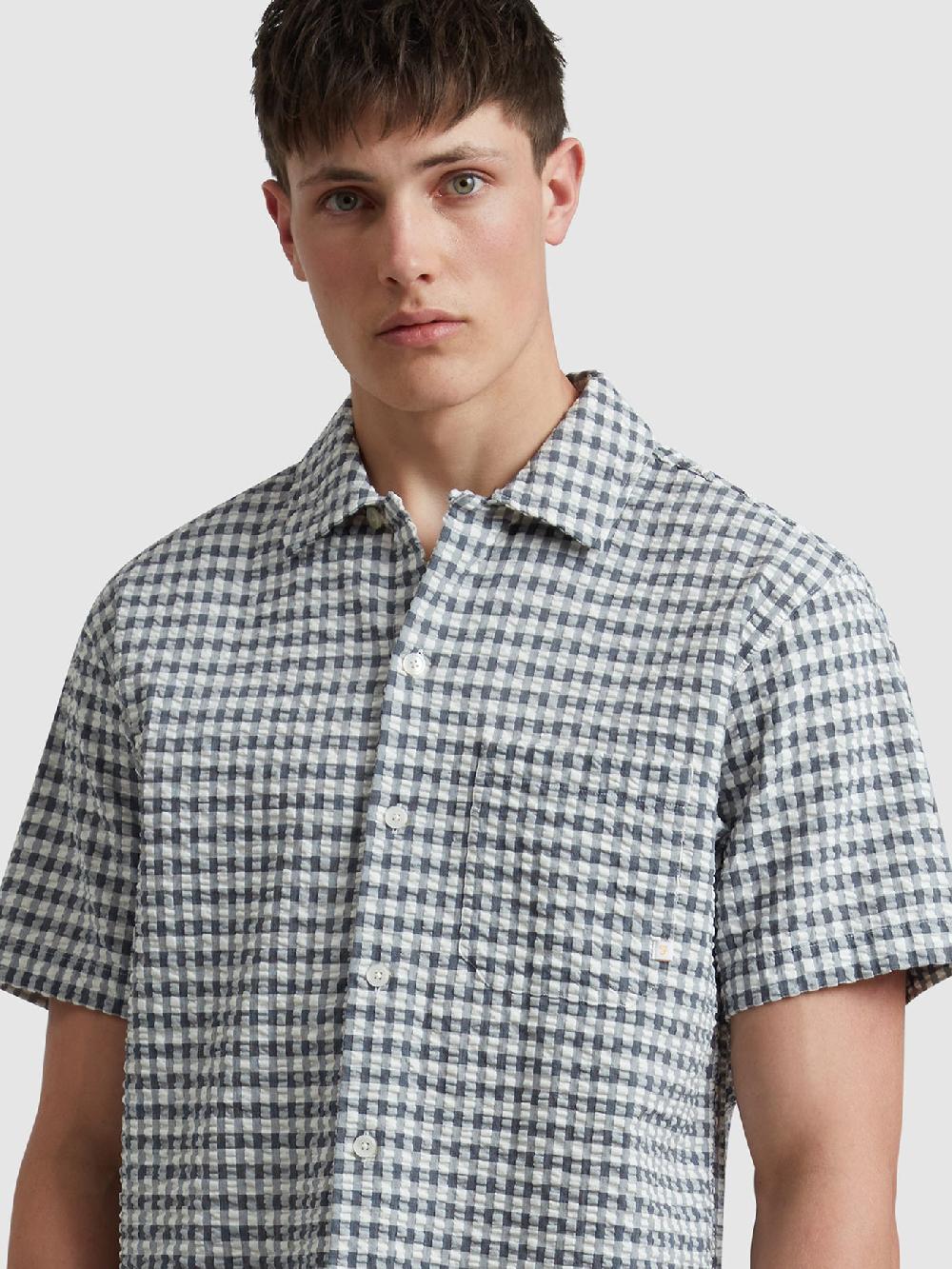 Farah Kegan Short Sleeve Check Shirt In True Navy
