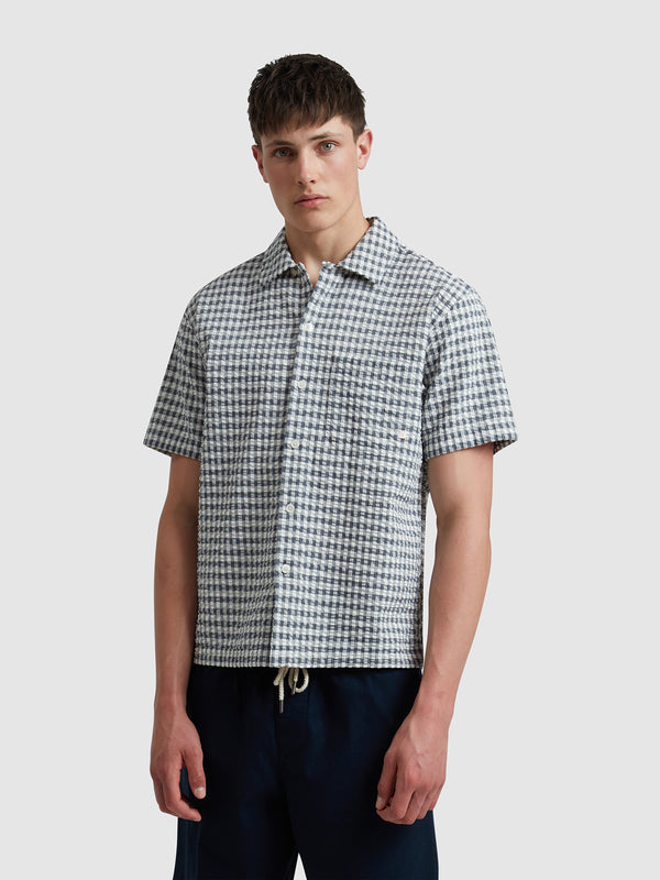 farah Kegan Short Sleeve Check Shirt In True Navy